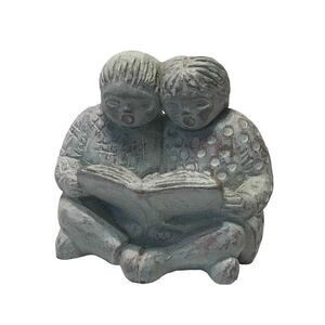 Isabel Bloom 1994 Sculpture Two Children Reading Book Stone Garden Art